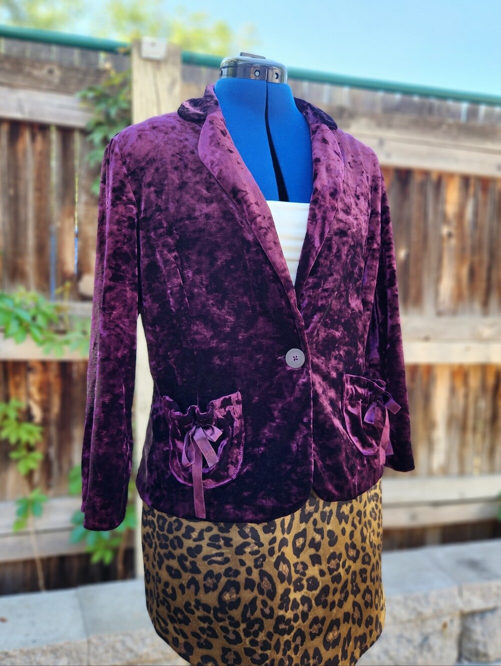 Star City Y2K Purple Crushed Velvet Blazer with Ribbon Pockets Size XL